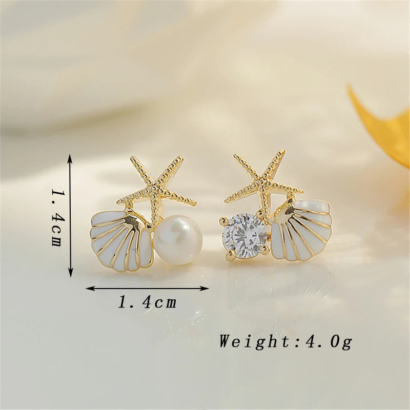 Shell Starfish Stud Earrings