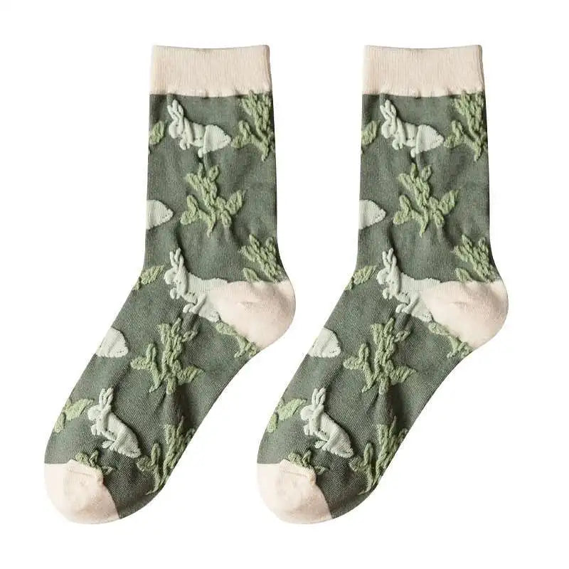 5 Pairs/ Lot Dreamlikelin Woman Socks Harajuku Retro Embroidery Spring 3D Knitting Flowers Embossed Print Lolita Christmas Gift