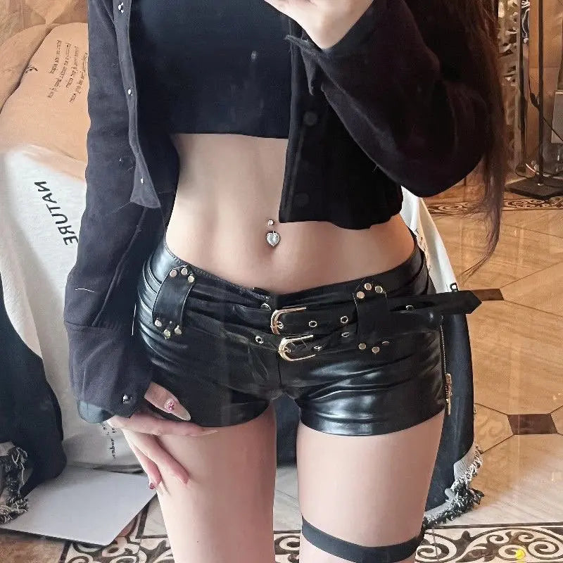 Y2K Low-Waist PU Shorts