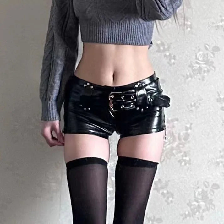 Y2K Low-Waist PU Shorts