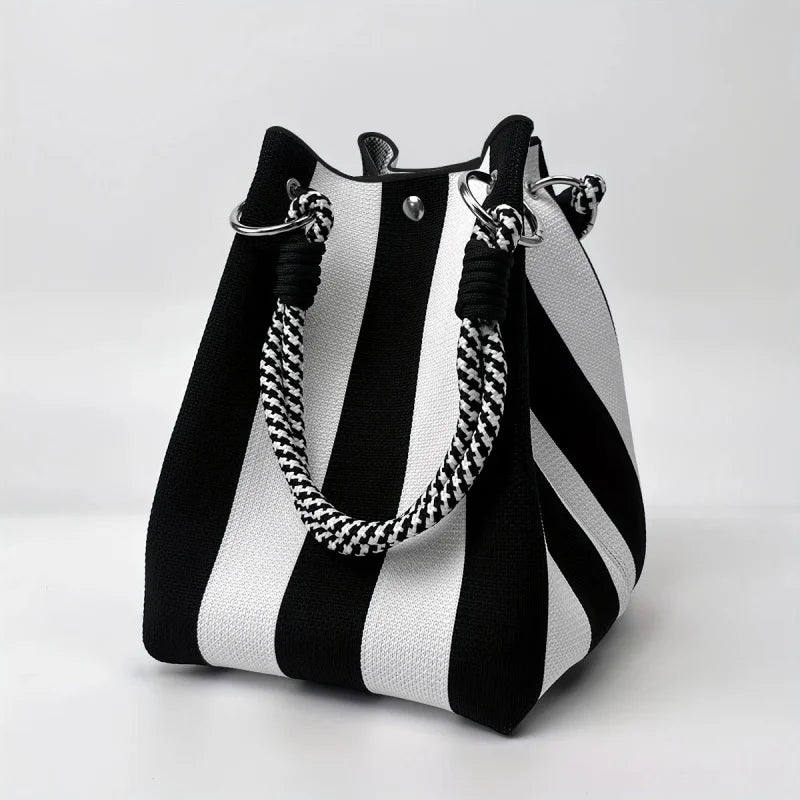 Knitted Colorblock Bucket Bag
