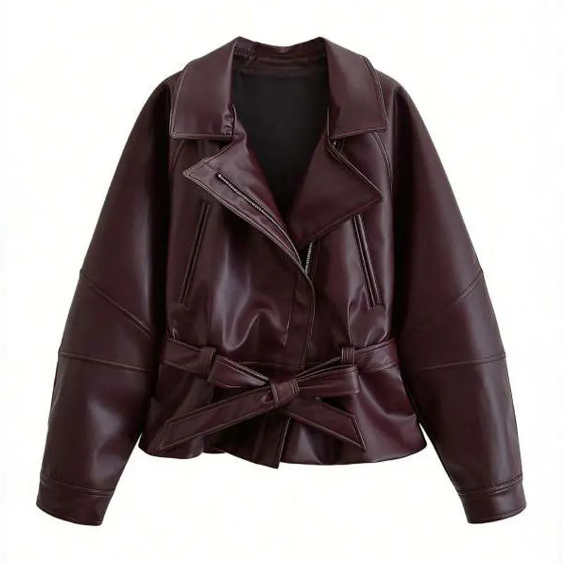 Faux Leather Belted Jacket