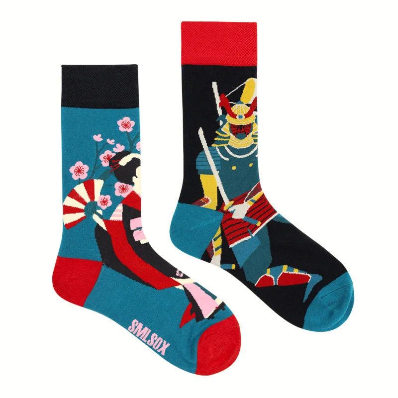 1Pair Man Women Socks Original AB Tide Socks Medium High Tube Colorful Socks Flowers Fruits Candy Cake Cotton Socks Unisex Socks
