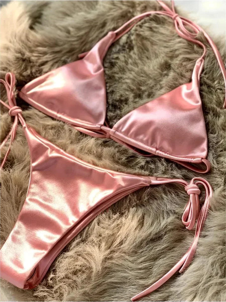 Metallic Halter Bikini Set