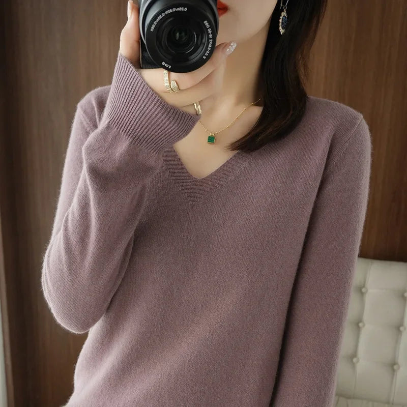 V-Neck Solid Knit Sweater