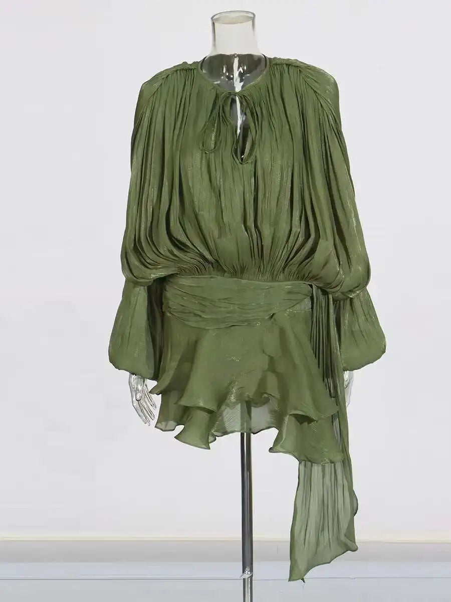 Lace Up Blouse Dress