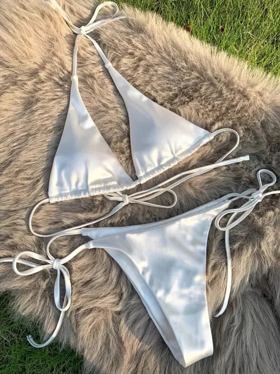 Metallic Halter Bikini Set