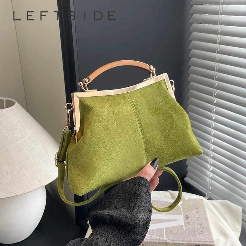 Suede Wooden Handle Bag