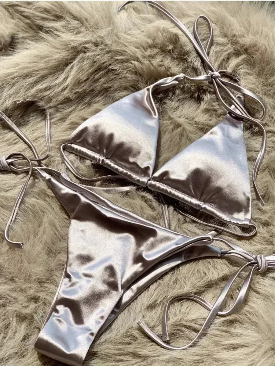 Metallic Halter Bikini Set
