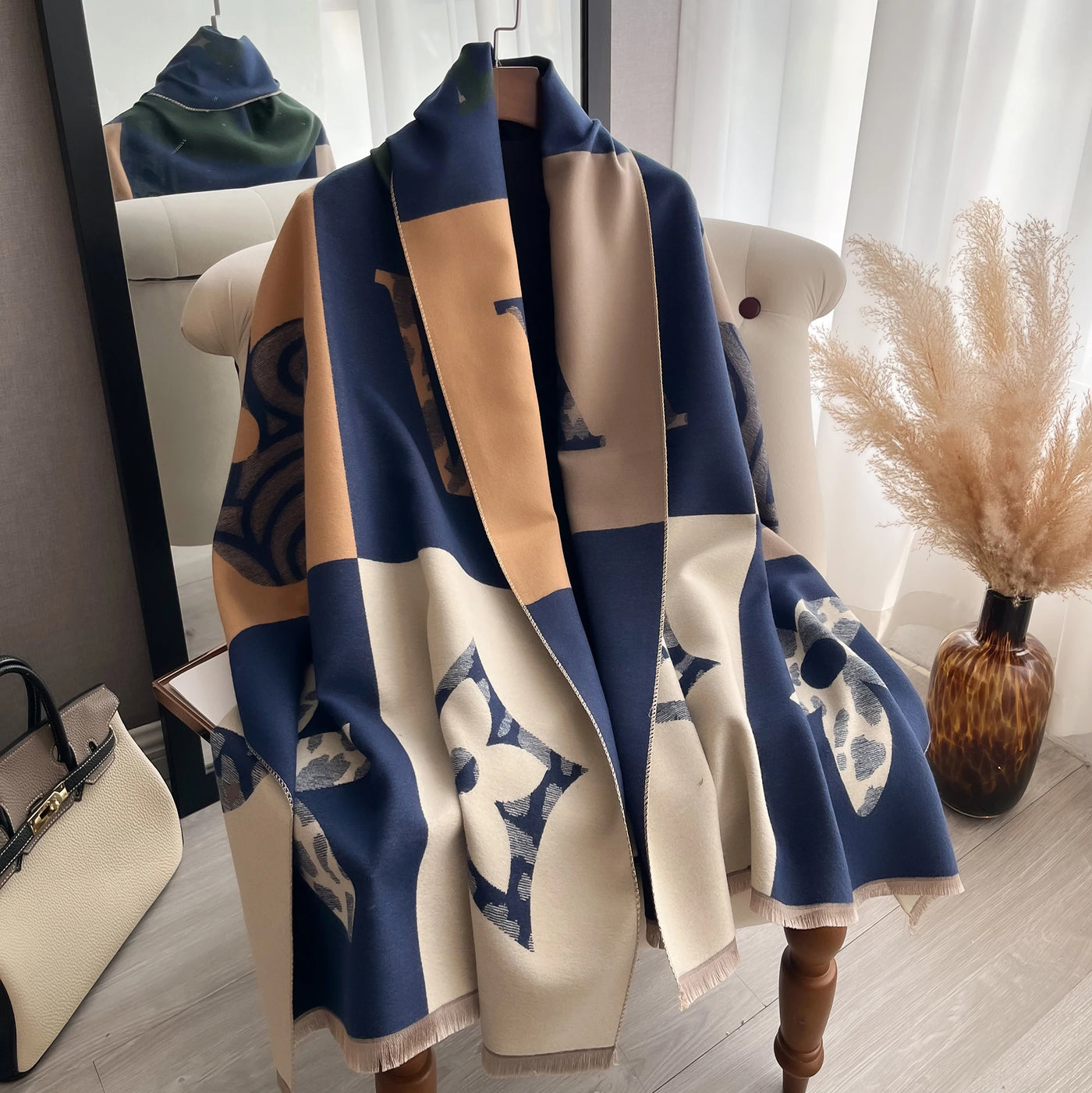 Floral Cashmere-Feel Warm Scarf