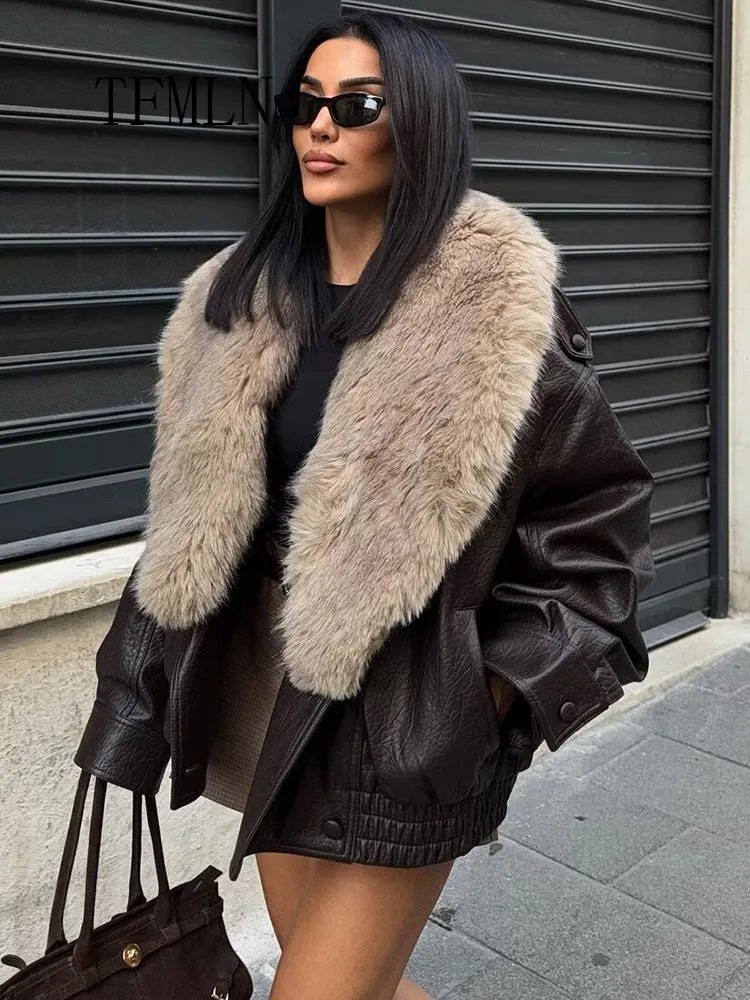 Fur Collar Leather Coat