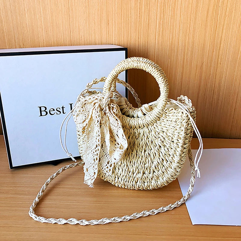 Rattan Half-Round Straw Bag