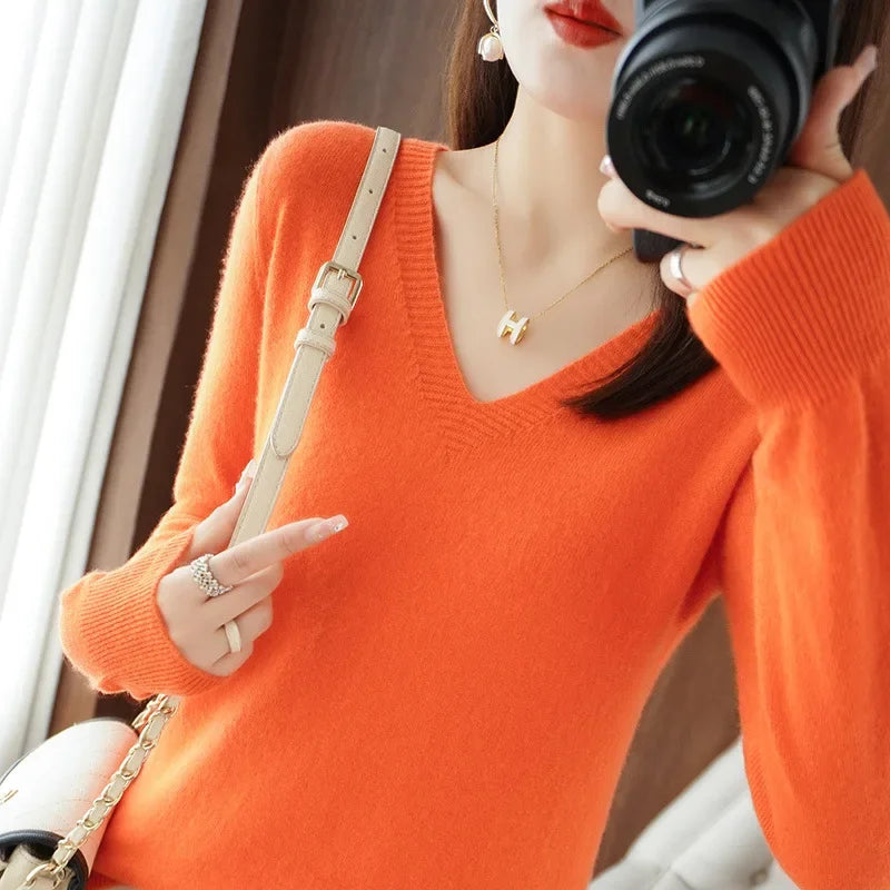V-Neck Solid Knit Sweater