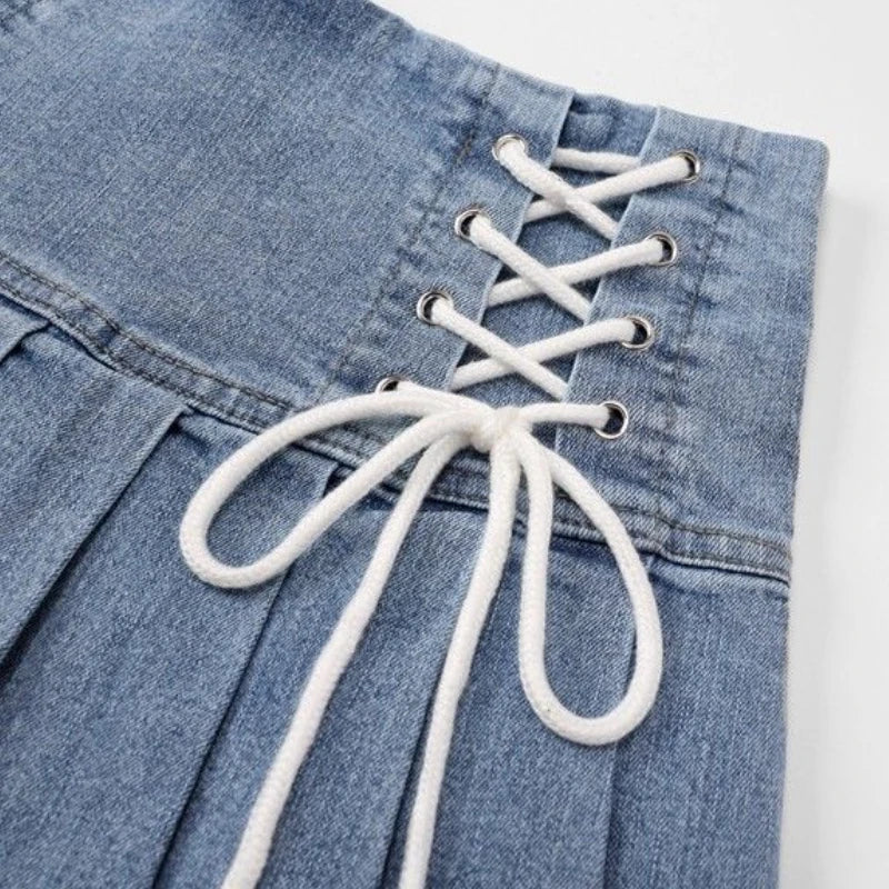 Denim Lace-Up Mini Skirt
