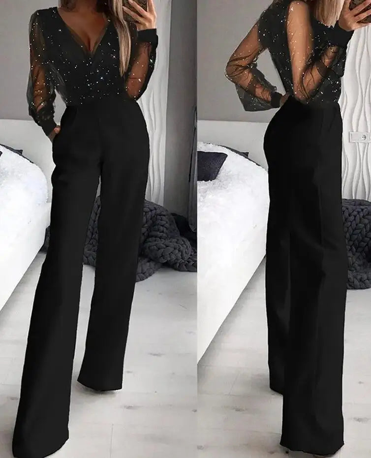 Sequin V Neck Jumpsuit