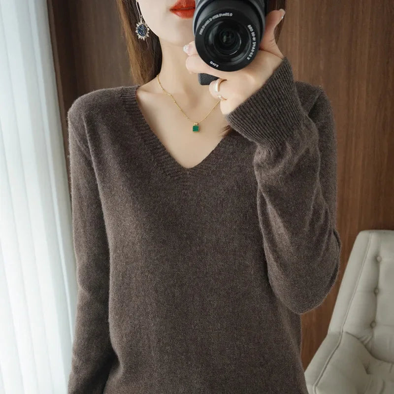 V-Neck Solid Knit Sweater
