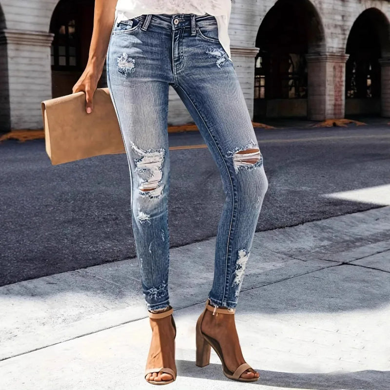 Washed Ripped Stretch Jeans