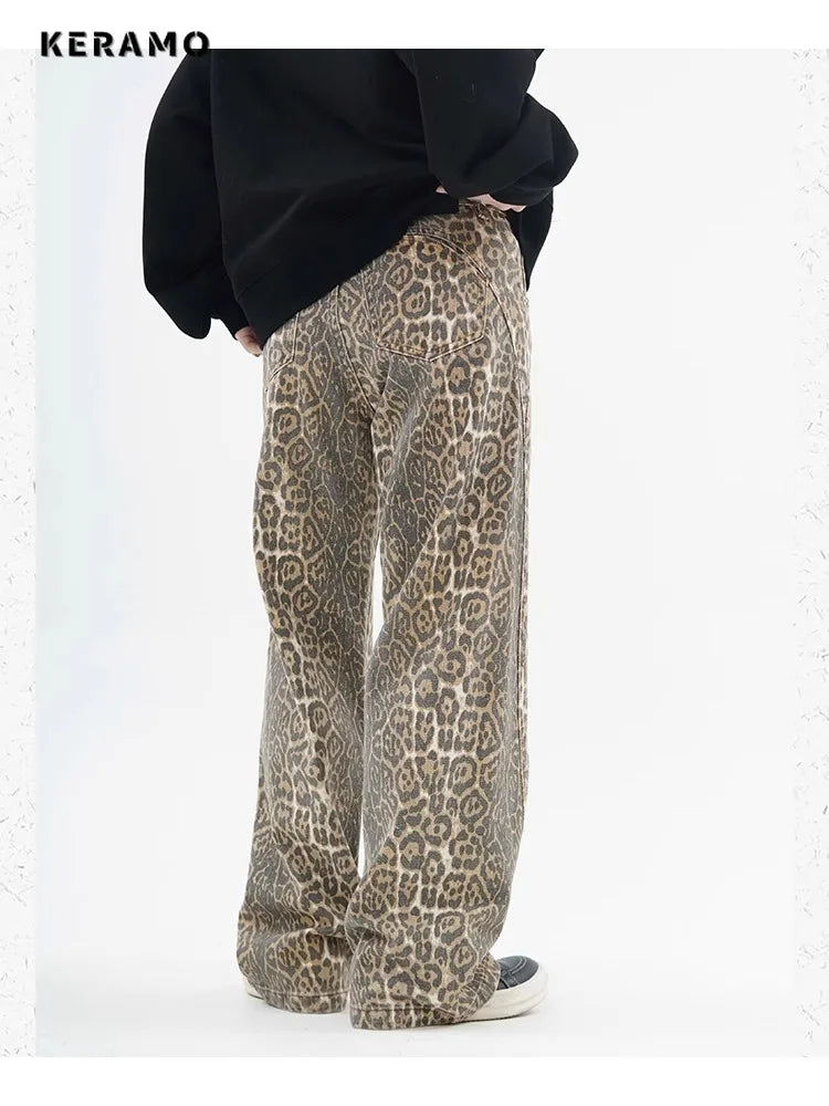 Leopard Wide Leg Jeans
