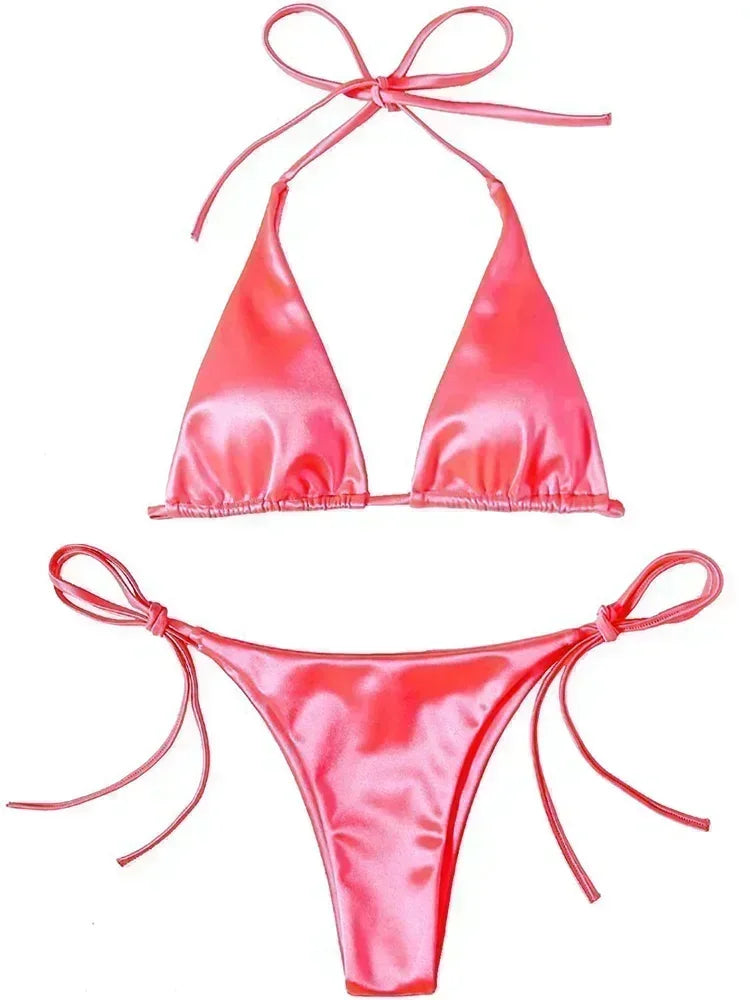 Metallic Halter Bikini Set