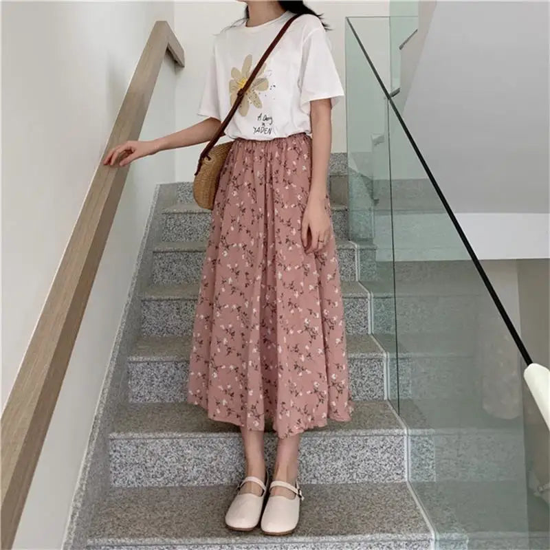 Floral Drawstring Midi Skirt