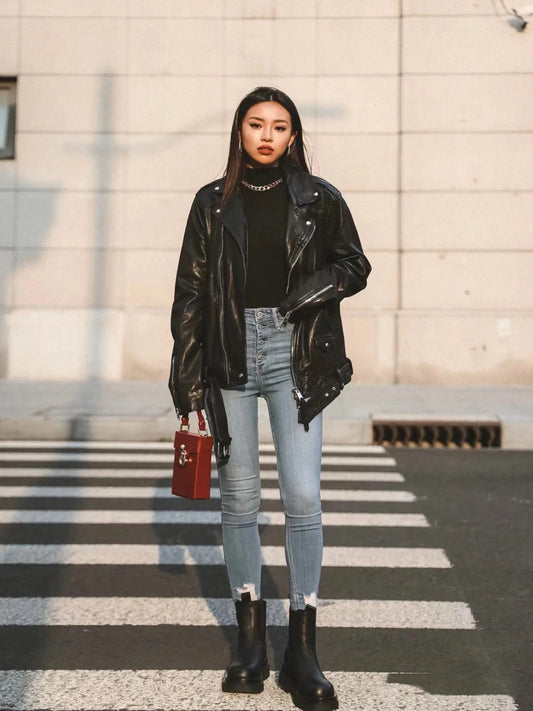 Black Motorcycle PU Jacket
