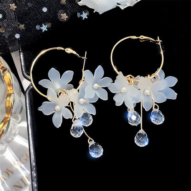 Crystal Flower Tassel Earrings