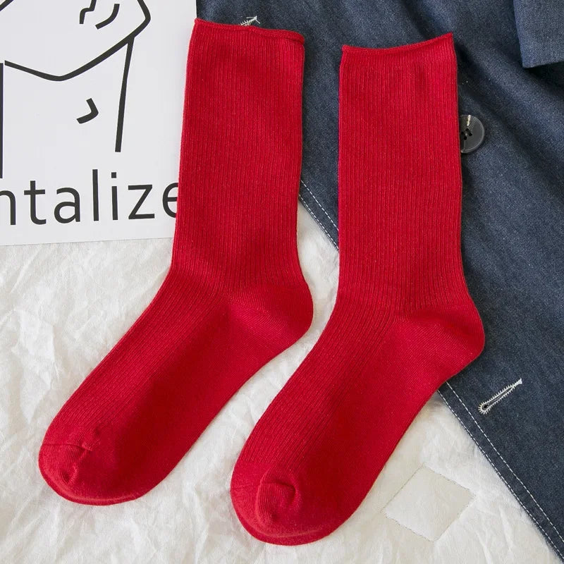 New Women Socks Fashion Solid Color Crew Socks For Women Preppy Style Breathable Neon Color Long Korean White Socks Girl Casual