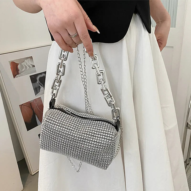 Rhinestone Bucket Chain Bag
