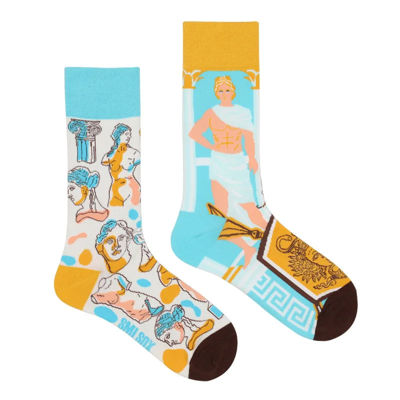 1Pair Man Women Socks Original AB Tide Socks Medium High Tube Colorful Socks Flowers Fruits Candy Cake Cotton Socks Unisex Socks