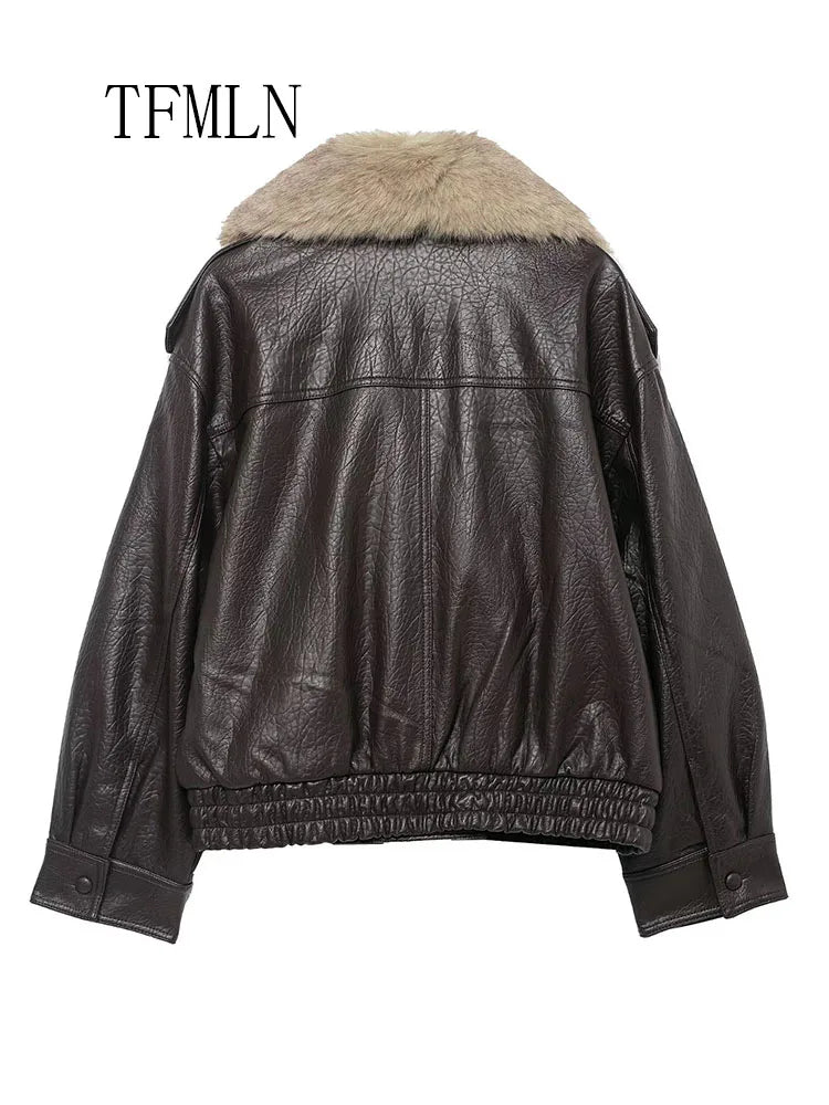 Fur Collar Leather Coat