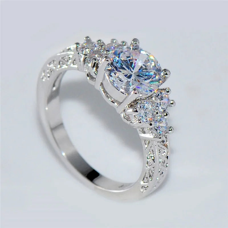 Silver Zircon Engagement Ring