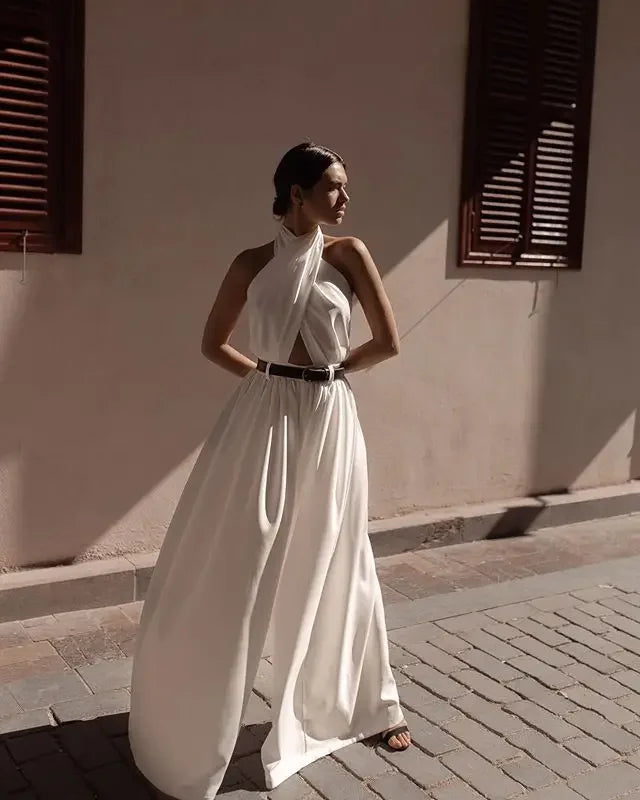 Backless Halter Wide Jumpsuit