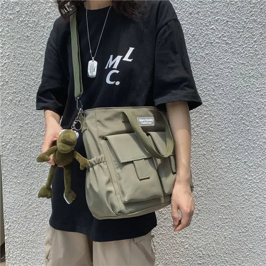 Multi-Pocket Nylon Messenger Bag