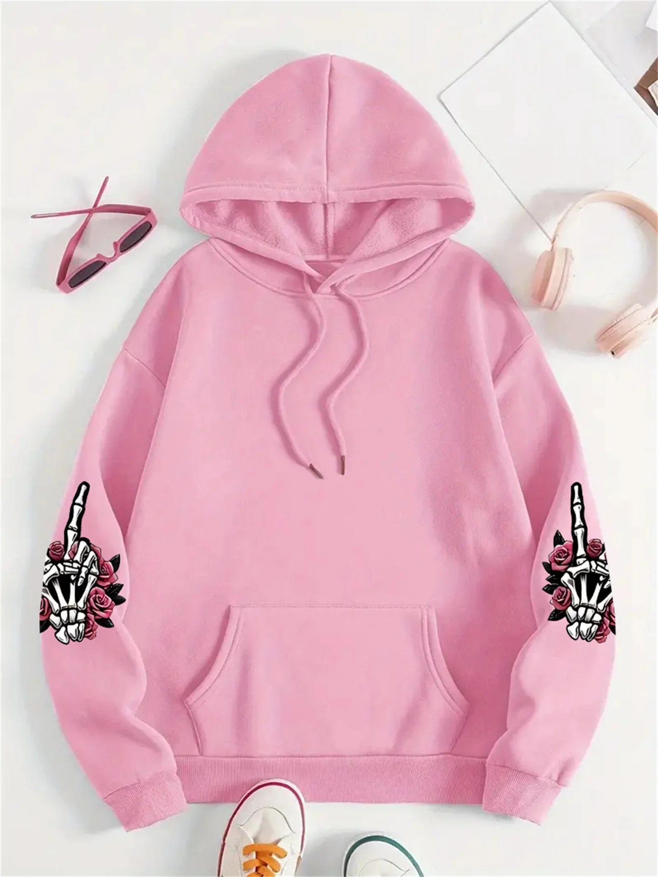 Fleece Graphic Loose Hoodie