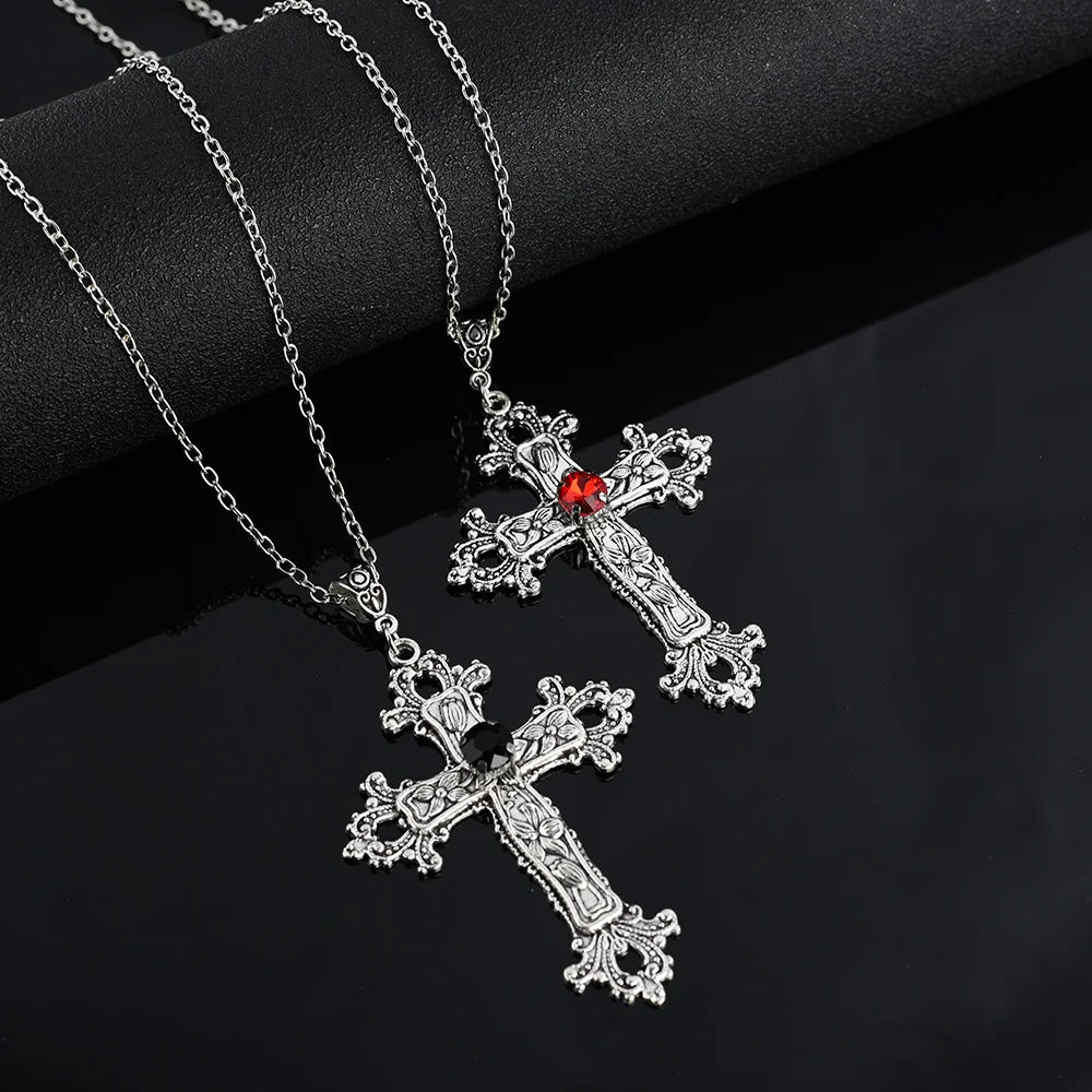 Gothic Crystal Cross Necklace
