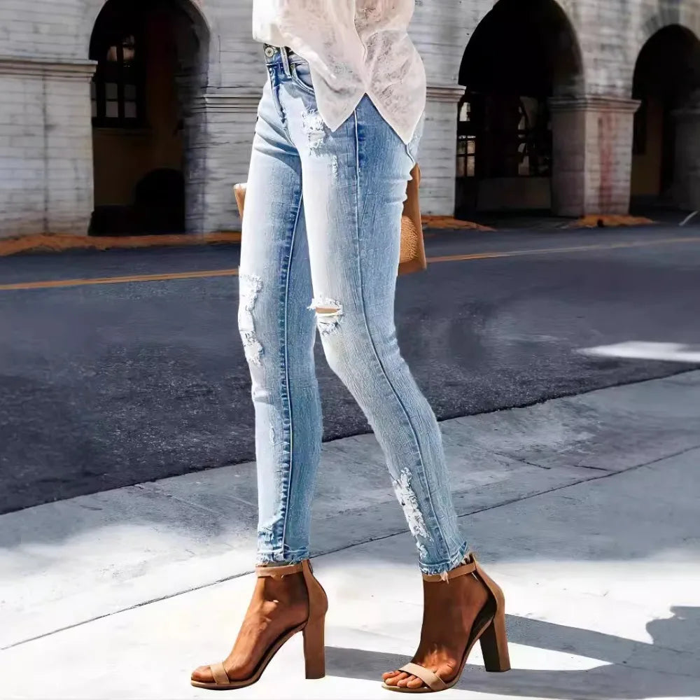 Washed Ripped Stretch Jeans