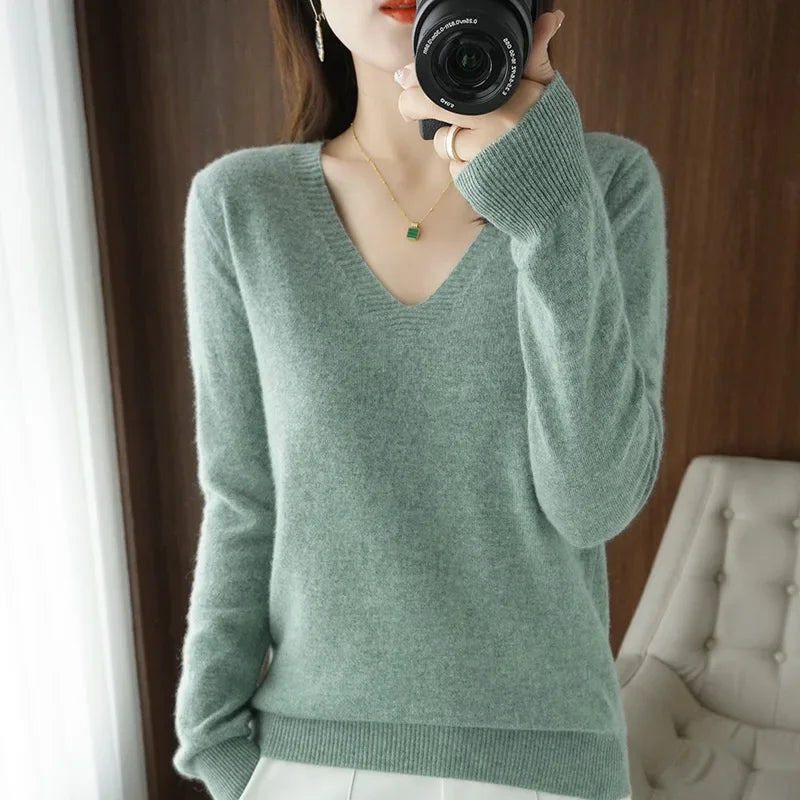 V-Neck Solid Knit Sweater