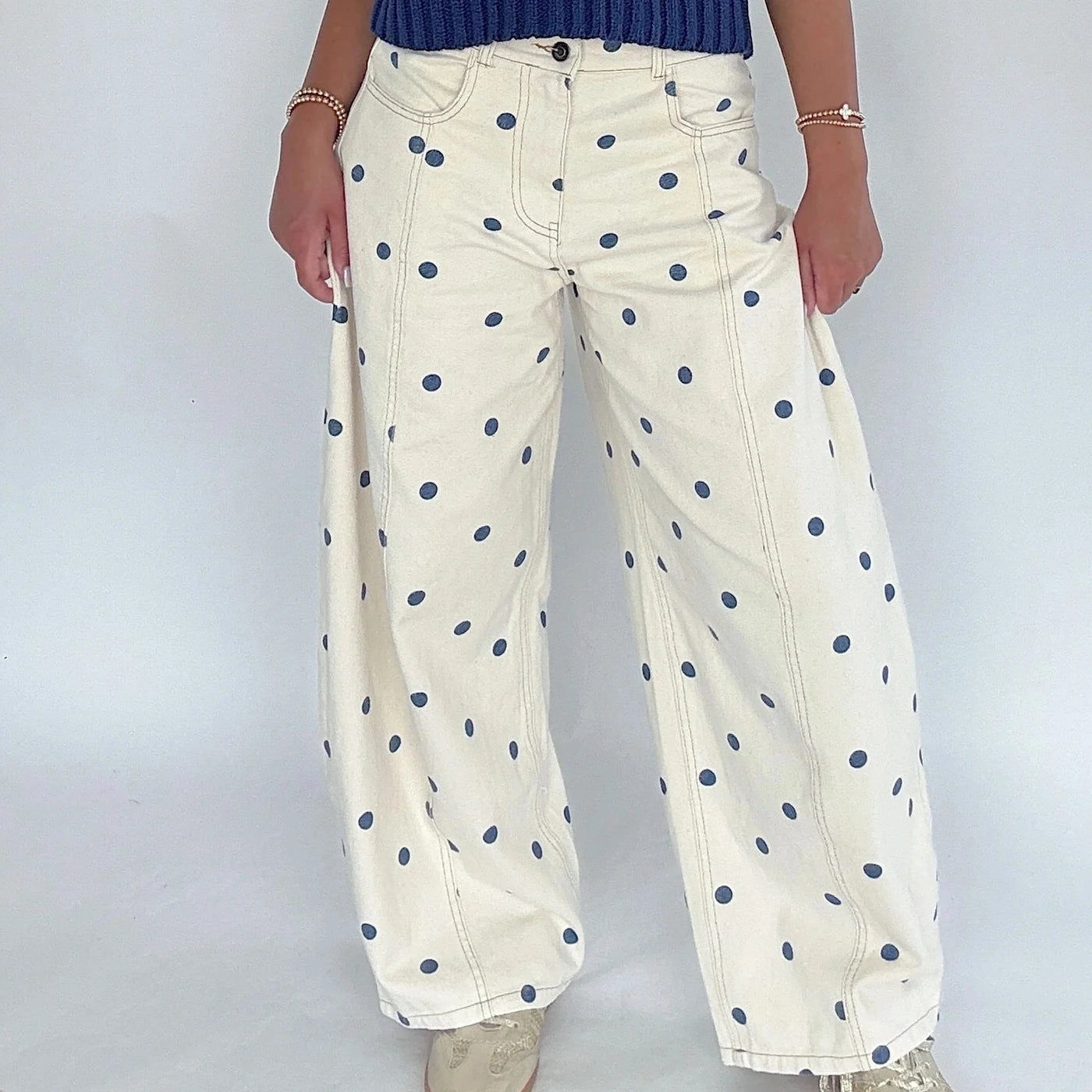 Dot Print Barrel Jeans