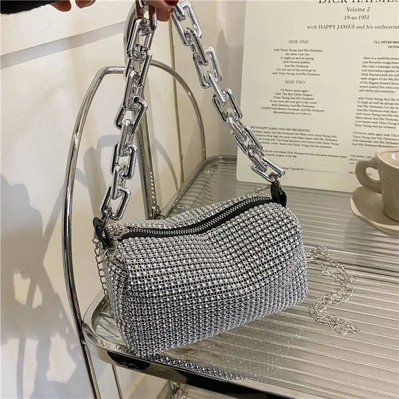 Rhinestone Bucket Chain Bag