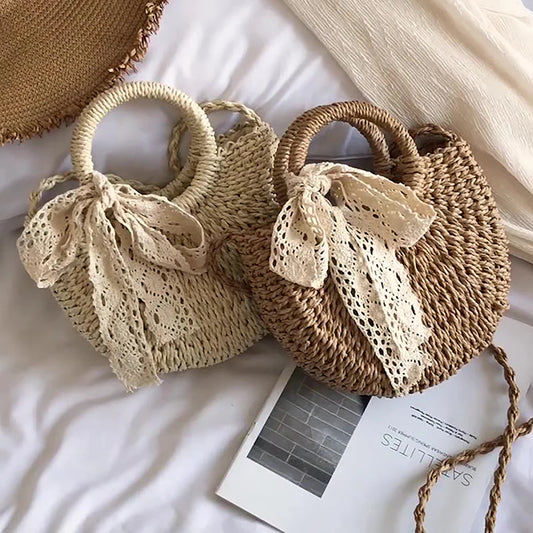 Rattan Half-Round Straw Bag
