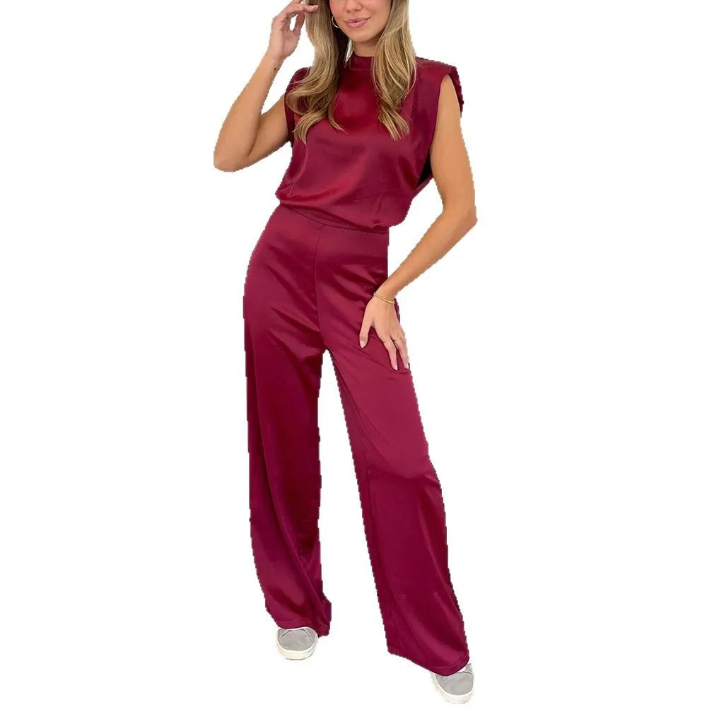 Satin Halter Wide Jumpsuit
