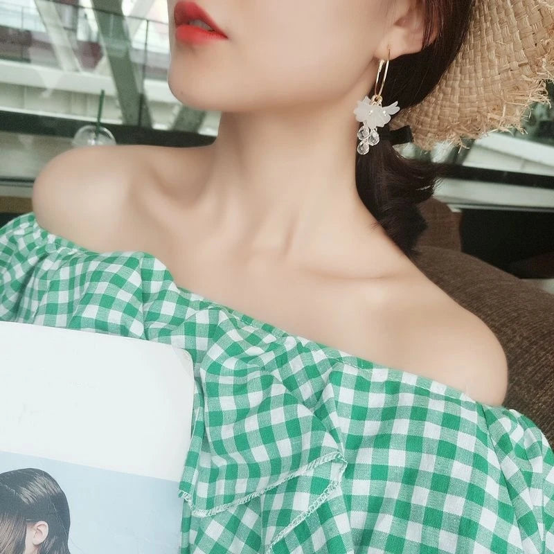 Crystal Flower Tassel Earrings