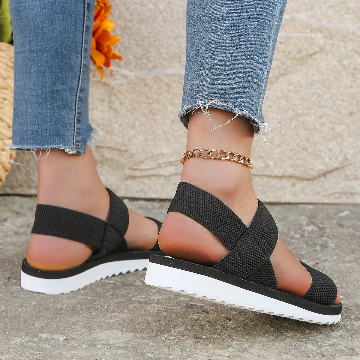 Black Shoelace Flat Sandals