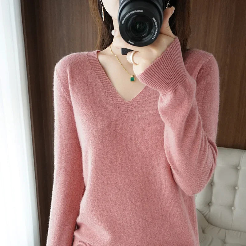 V-Neck Solid Knit Sweater