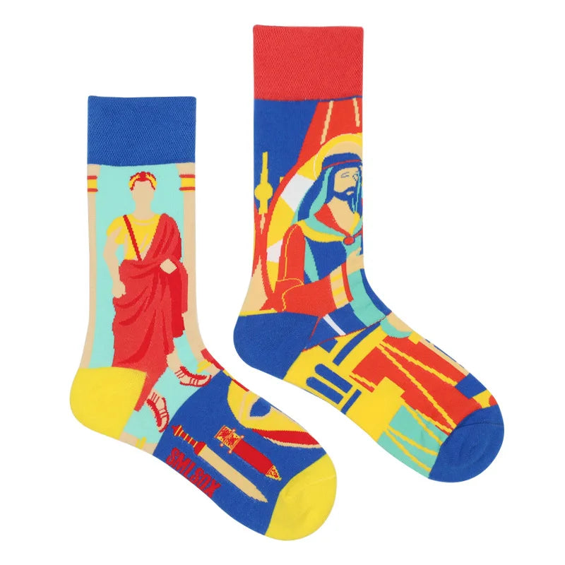 1Pair Man Women Socks Original AB Tide Socks Medium High Tube Colorful Socks Flowers Fruits Candy Cake Cotton Socks Unisex Socks