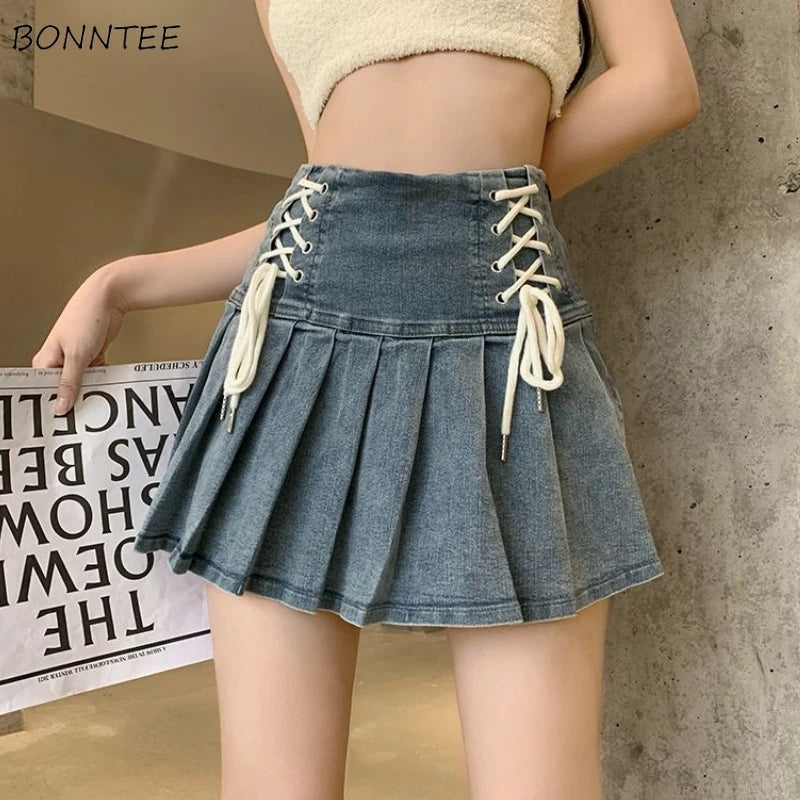 Denim Lace-Up Mini Skirt