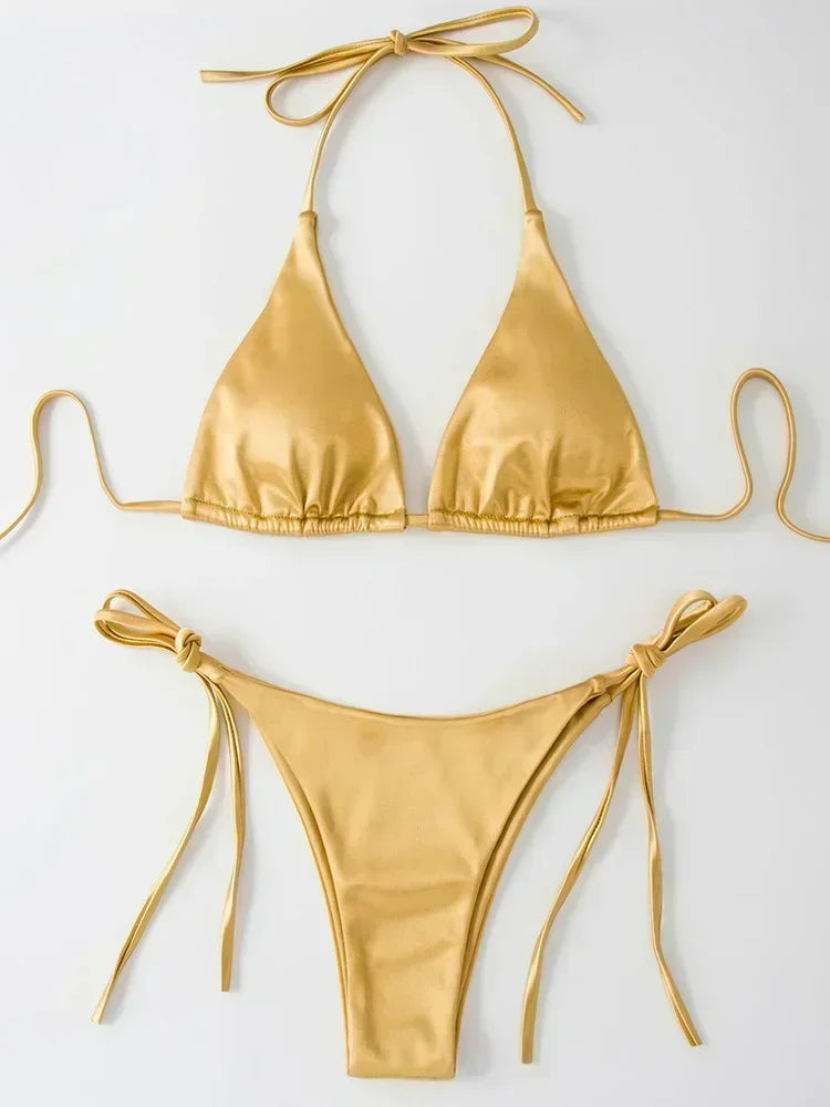 Metallic Halter Bikini Set