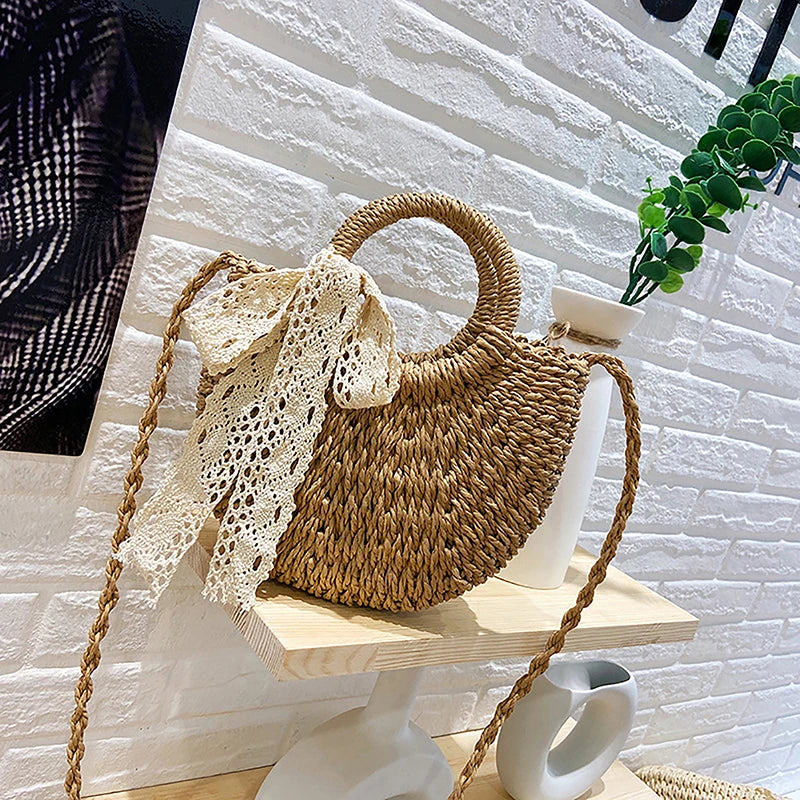 Rattan Half-Round Straw Bag