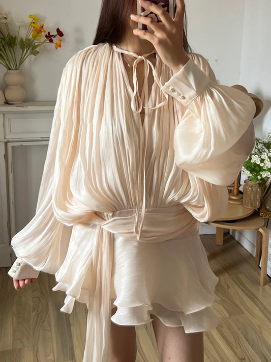 Lace Up Blouse Dress