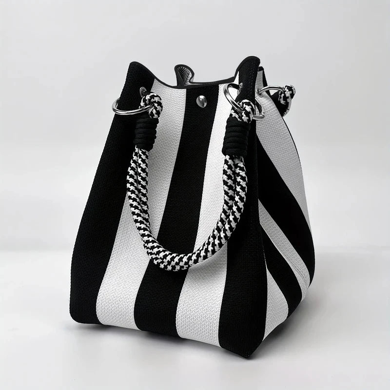 Knitted Colorblock Bucket Bag